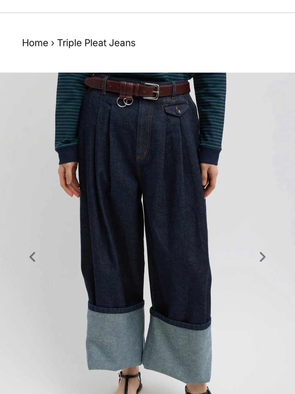 Tibi Dark Indigo Triple-Pleat Wide Leg Jeans with Light Cuff